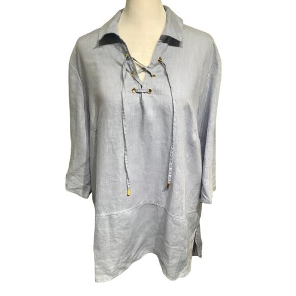 Ellen Tracy Tops - Ellen Tracy Baby Blue 100% Linen Tunic Oversized XL- Lagenlook, Boho, Minimalist